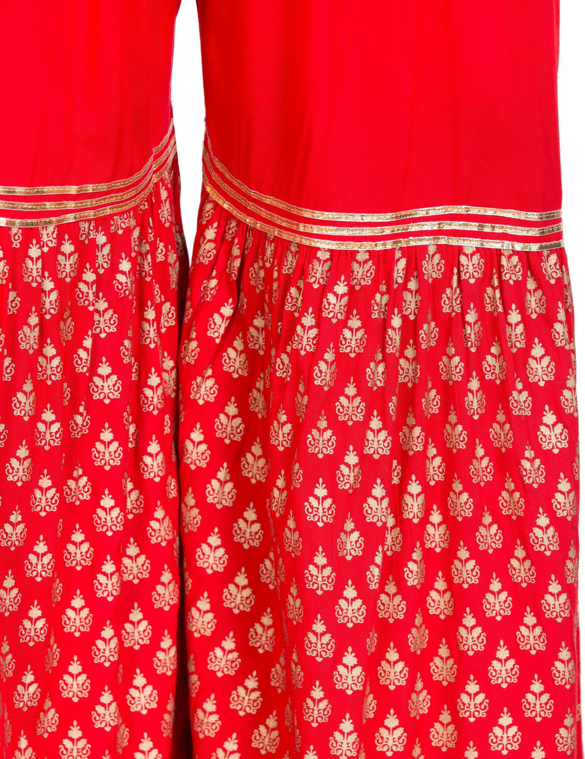 PAVONINE Red Color 3-Panels Sequence Printed Flared Sharara For Women & Girls - Distacart