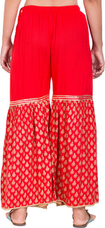 Thumbnail for PAVONINE Red Color 3-Panels Sequence Printed Flared Sharara For Women & Girls - Distacart