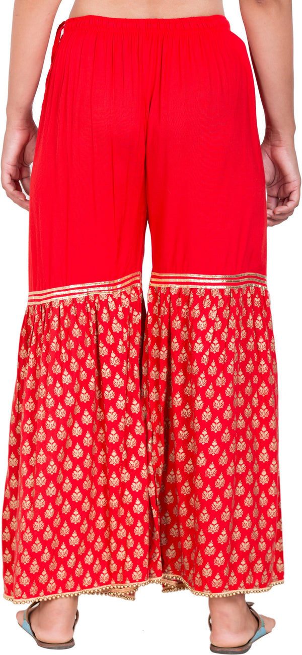PAVONINE Red Color 3-Panels Sequence Printed Flared Sharara For Women & Girls - Distacart