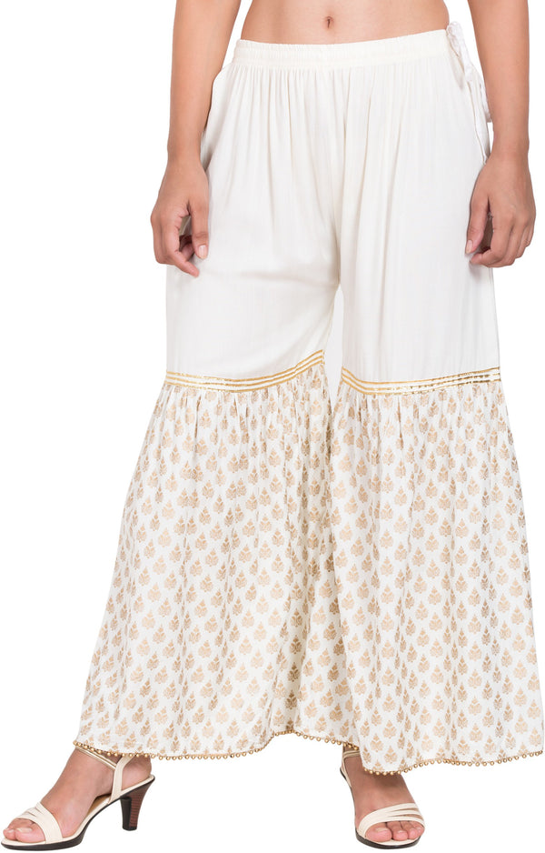 PAVONINE Off-White Color 3-Panels Sequence Printed Flared Sharara For Women & Girls - Distacart