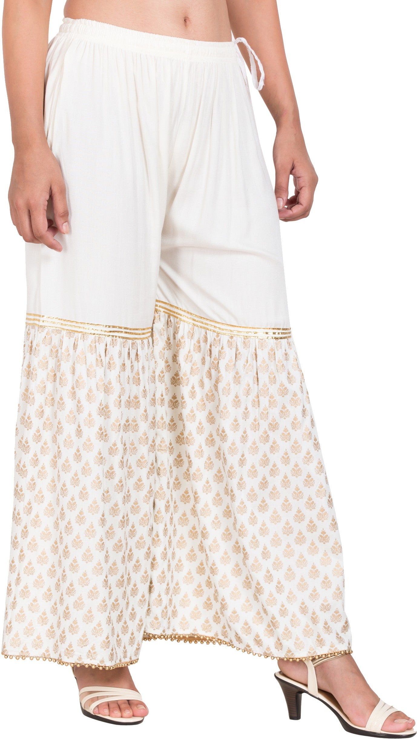 PAVONINE Off-White Color 3-Panels Sequence Printed Flared Sharara For Women & Girls - Distacart
