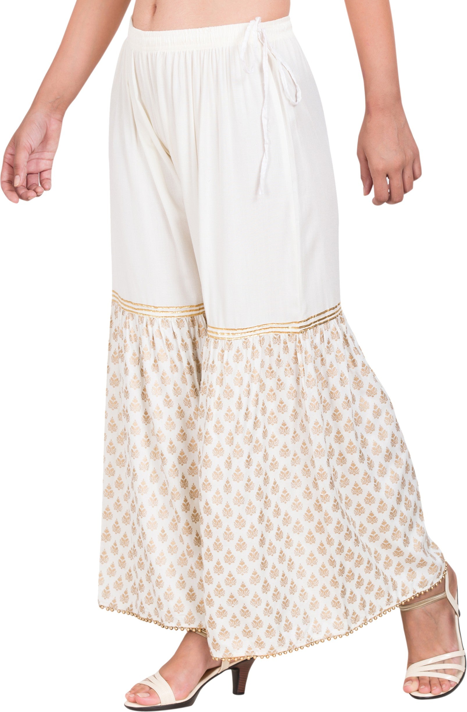 PAVONINE Off-White Color 3-Panels Sequence Printed Flared Sharara For Women & Girls - Distacart