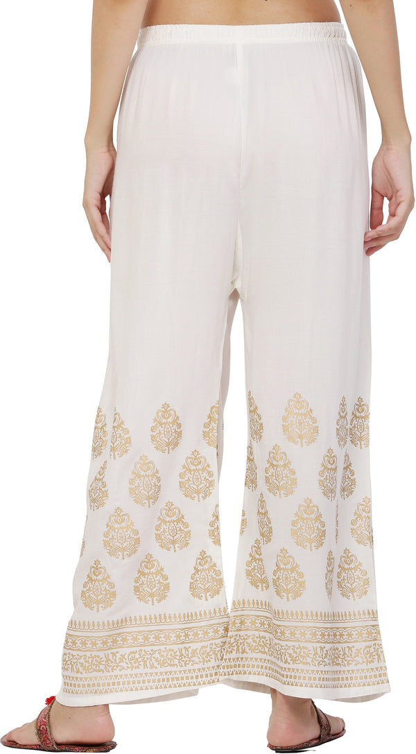 PAVONINE White Color Golden Printed Rayon Fabric Sharara For Women & Girls - Distacart