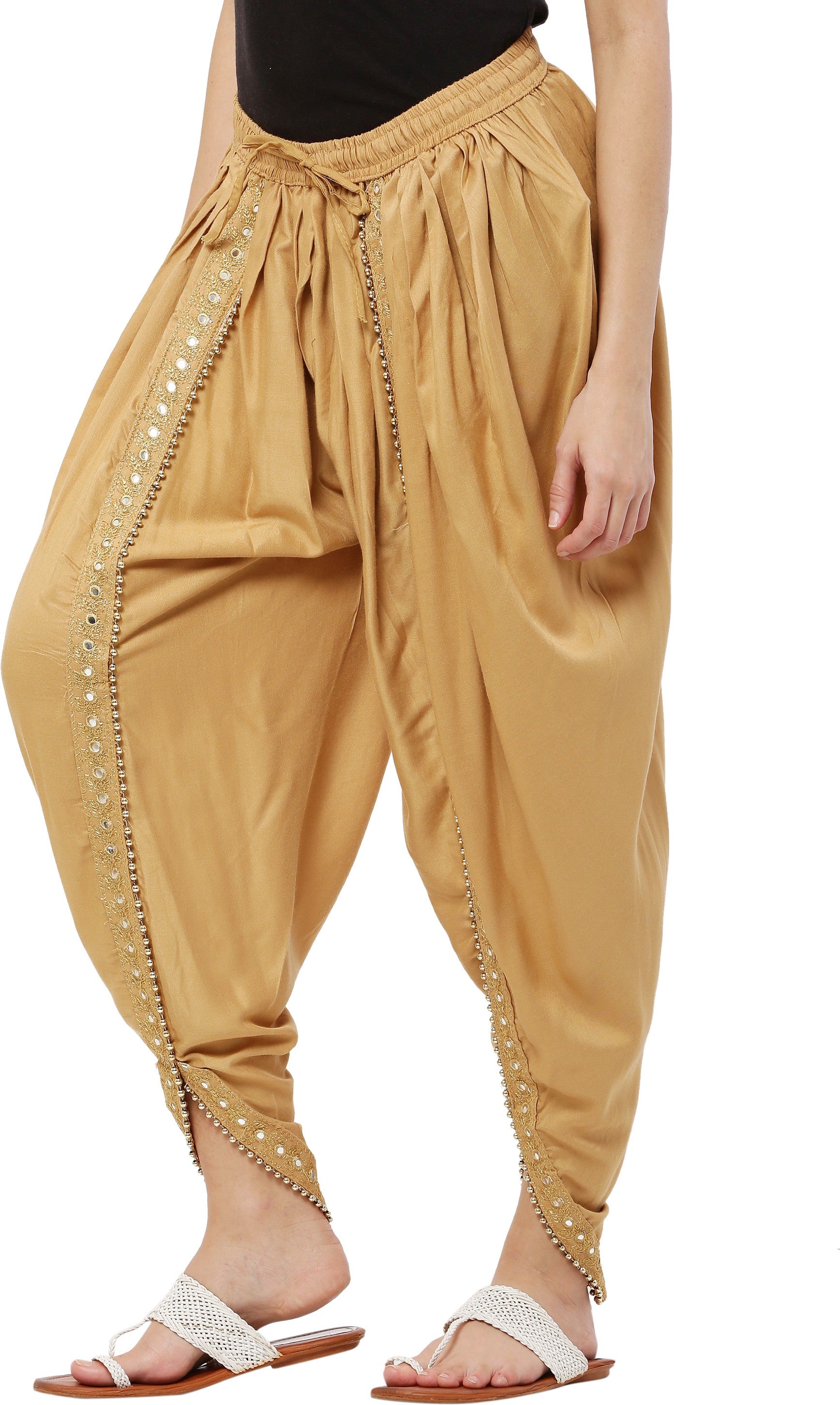 PAVONINE Beige Color Embellished Beetel Rayon Fabric Patiala For Women & Girls - Distacart