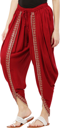 Thumbnail for PAVONINE Maroon Color Embellished Beetel Rayon Fabric Patiala For Women & Girls - Distacart