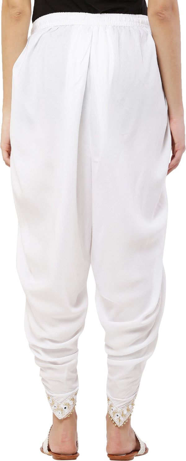 PAVONINE White Color Embellished Beetel Rayon Fabric Patiala For Women & Girls - Distacart