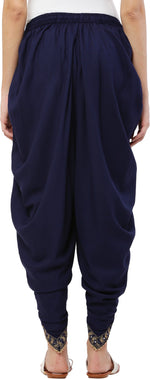 Thumbnail for PAVONINE Navy Blue Color Embellished Beetel Rayon Fabric Patiala For Women & Girls - Distacart