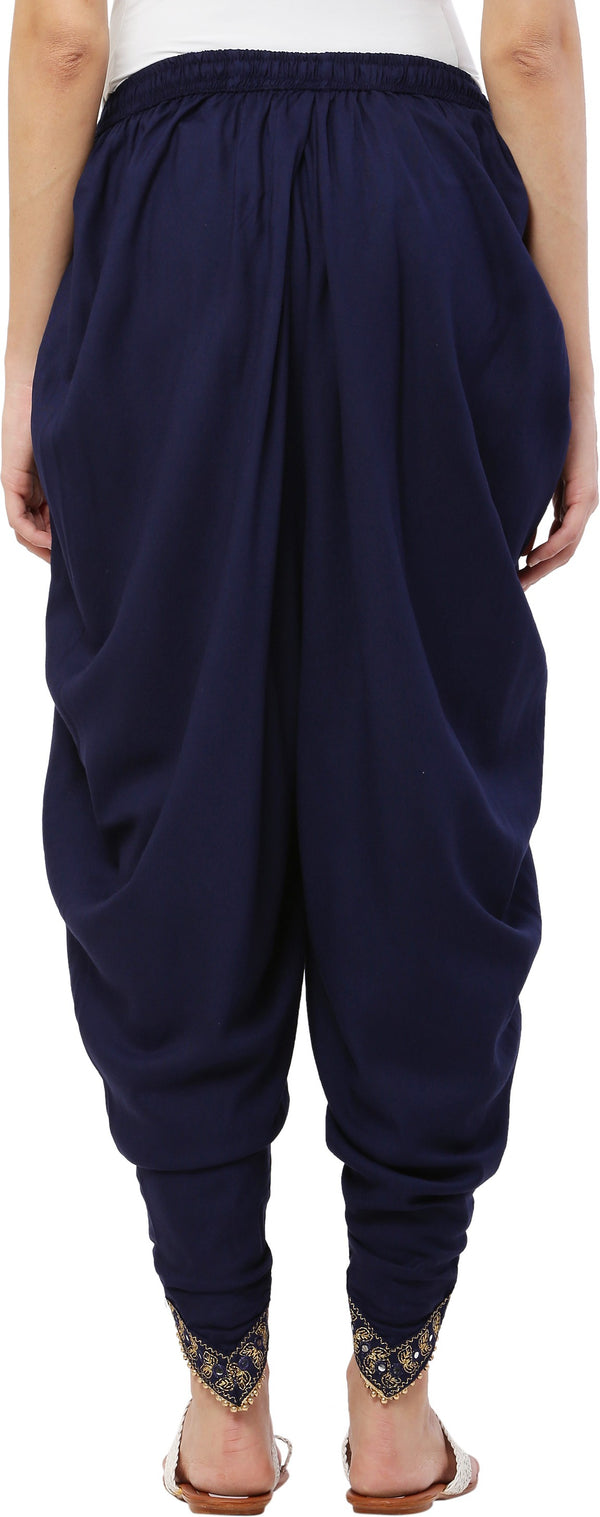 PAVONINE Navy Blue Color Embellished Beetel Rayon Fabric Patiala For Women & Girls - Distacart