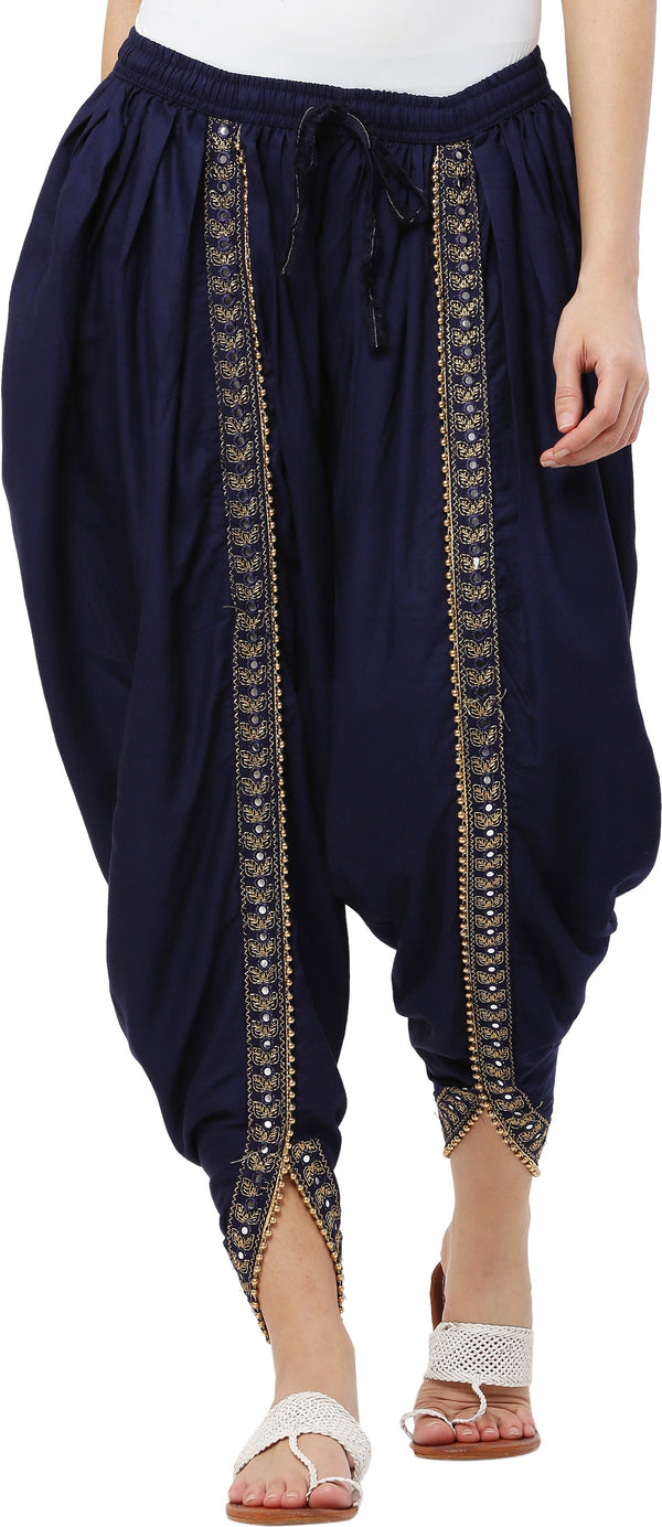 PAVONINE Navy Blue Color Embellished Beetel Rayon Fabric Patiala For Women & Girls - Distacart