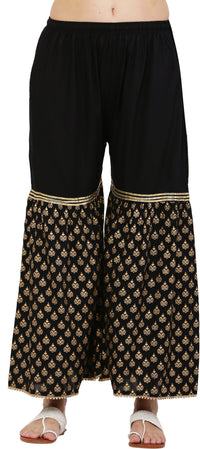 Thumbnail for PAVONINE Black Color 3-Panels Sequence Printed Flared Sharara For Women & Girls - Distacart