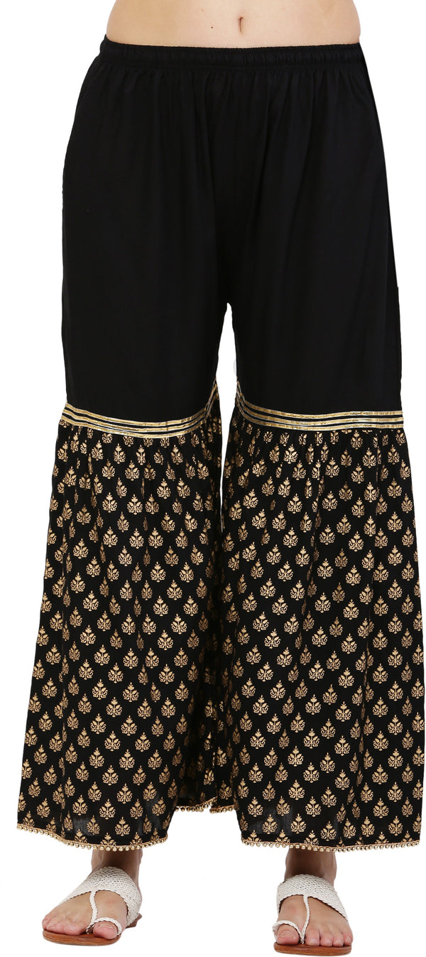 PAVONINE Black Color 3-Panels Sequence Printed Flared Sharara For Women & Girls - Distacart