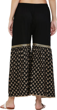 Thumbnail for PAVONINE Black Color 3-Panels Sequence Printed Flared Sharara For Women & Girls - Distacart