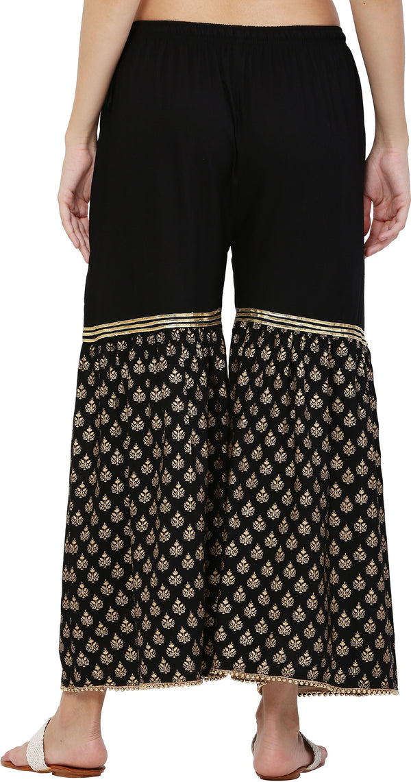 PAVONINE Black Color 3-Panels Sequence Printed Flared Sharara For Women & Girls - Distacart