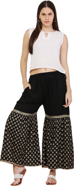 Thumbnail for PAVONINE Black Color 3-Panels Sequence Printed Flared Sharara For Women & Girls - Distacart