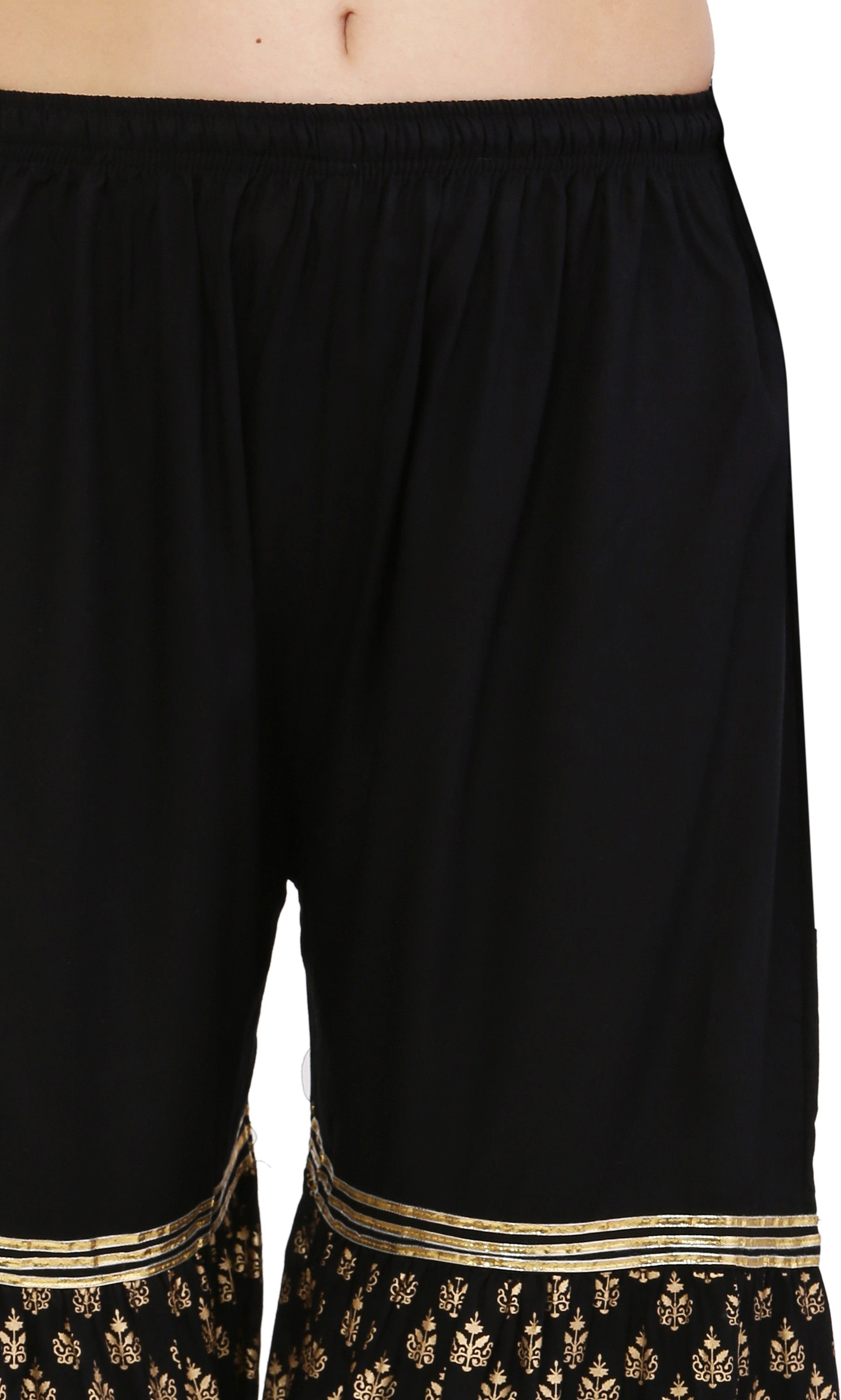 PAVONINE Black Color 3-Panels Sequence Printed Flared Sharara For Women & Girls - Distacart