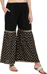 Thumbnail for PAVONINE Black Color 3-Panels Sequence Printed Flared Sharara For Women & Girls - Distacart