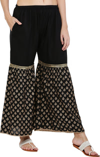 Thumbnail for PAVONINE Black Color 3-Panels Sequence Printed Flared Sharara For Women & Girls - Distacart