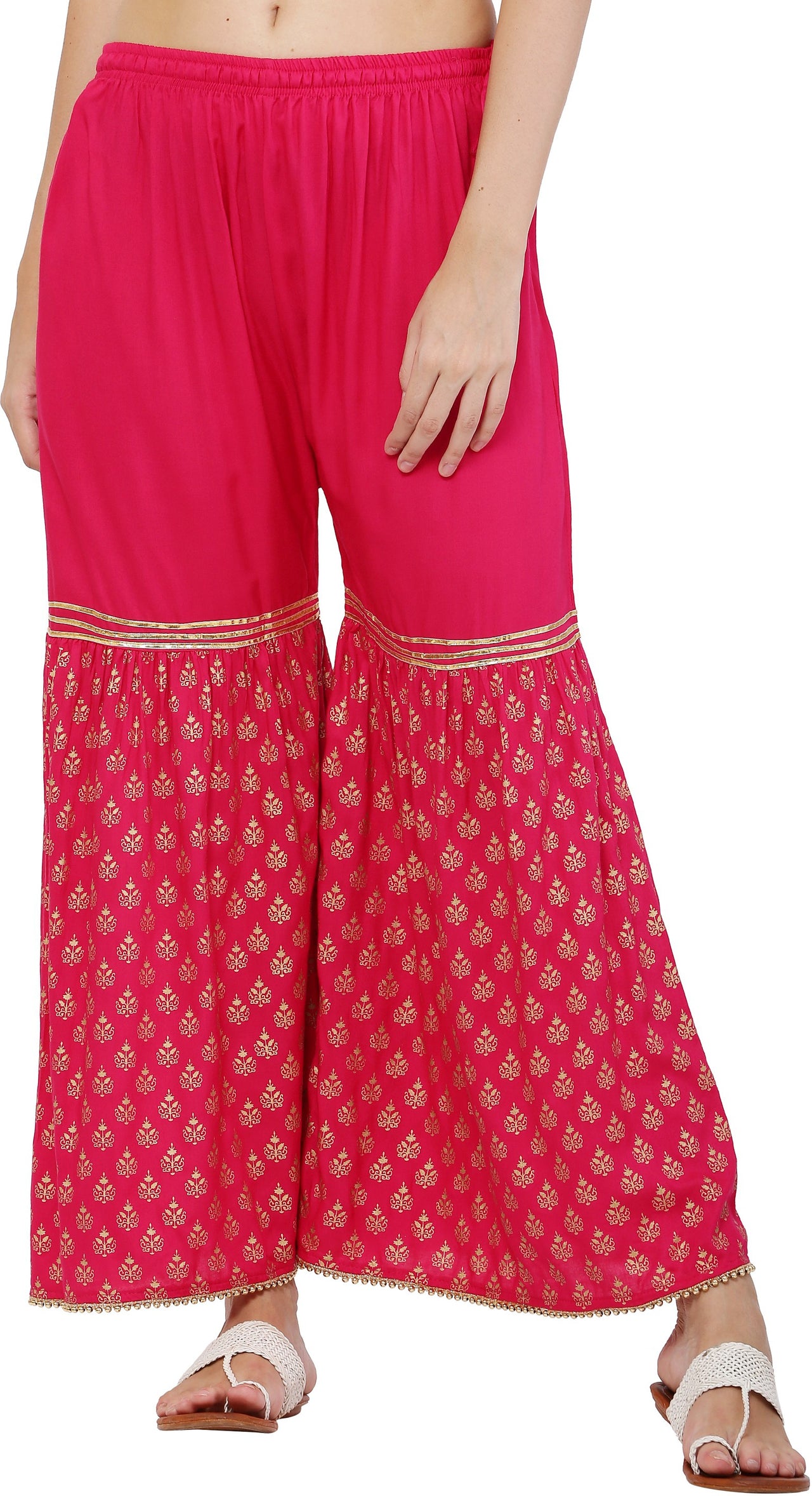 PAVONINE Rani Color 3-Panels Sequence Printed Flared Sharara For Women & Girls - Distacart