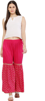 Thumbnail for PAVONINE Rani Color 3-Panels Sequence Printed Flared Sharara For Women & Girls - Distacart