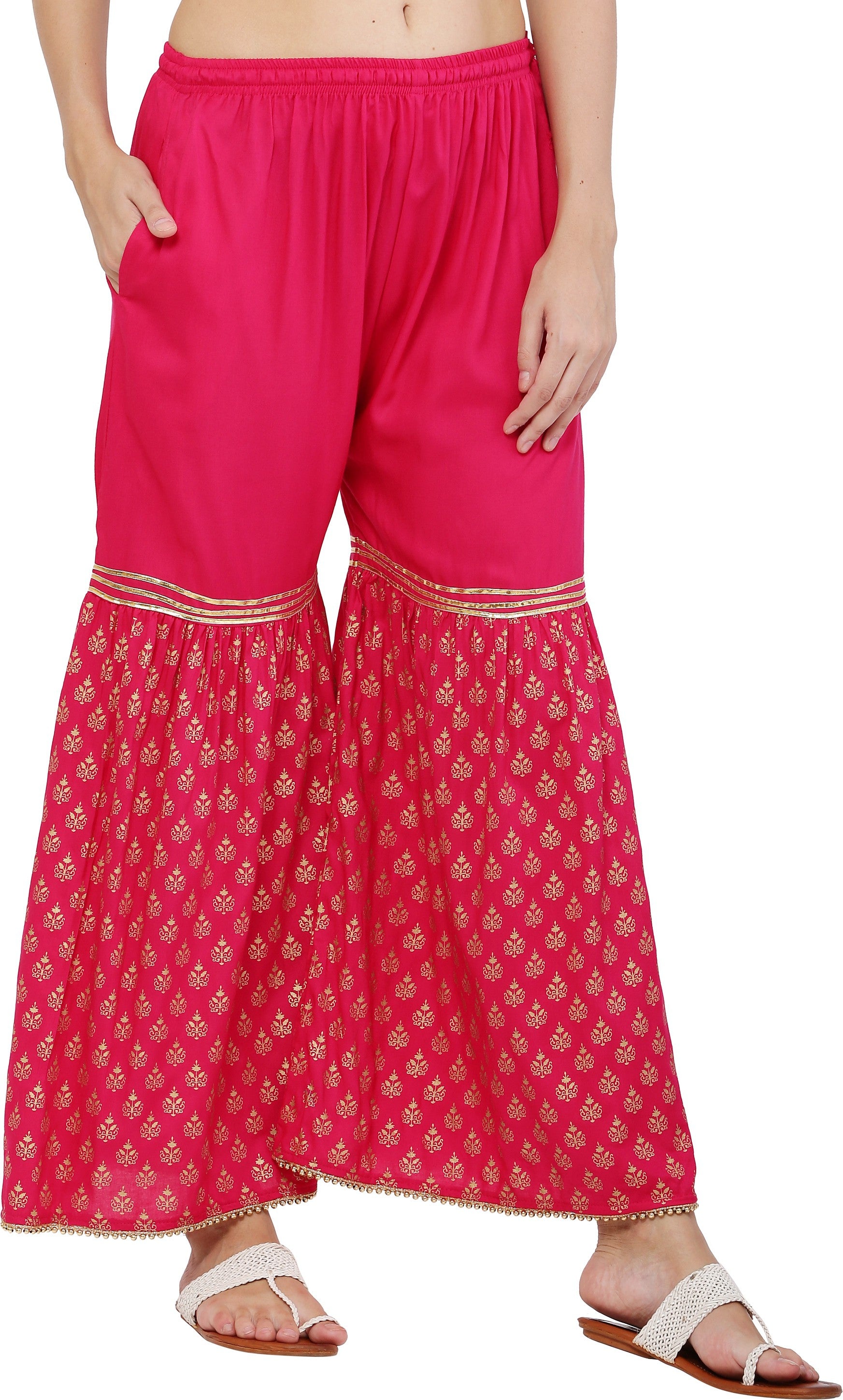 PAVONINE Rani Color 3-Panels Sequence Printed Flared Sharara For Women & Girls - Distacart
