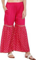 Thumbnail for PAVONINE Rani Color 3-Panels Sequence Printed Flared Sharara For Women & Girls - Distacart