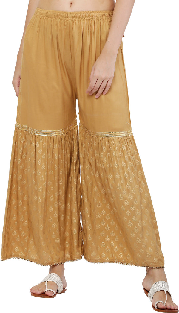 PAVONINE Beige Color 3-Panels Sequence Printed Flared Sharara For Women & Girls - Distacart