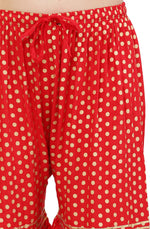 Thumbnail for PAVONINE Red Color 3-Panels Golden Printed Flared Sharara For Women & Girls - Distacart