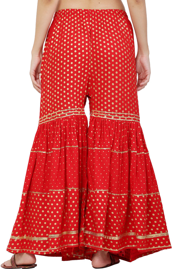 PAVONINE Red Color 3-Panels Golden Printed Flared Sharara For Women & Girls - Distacart