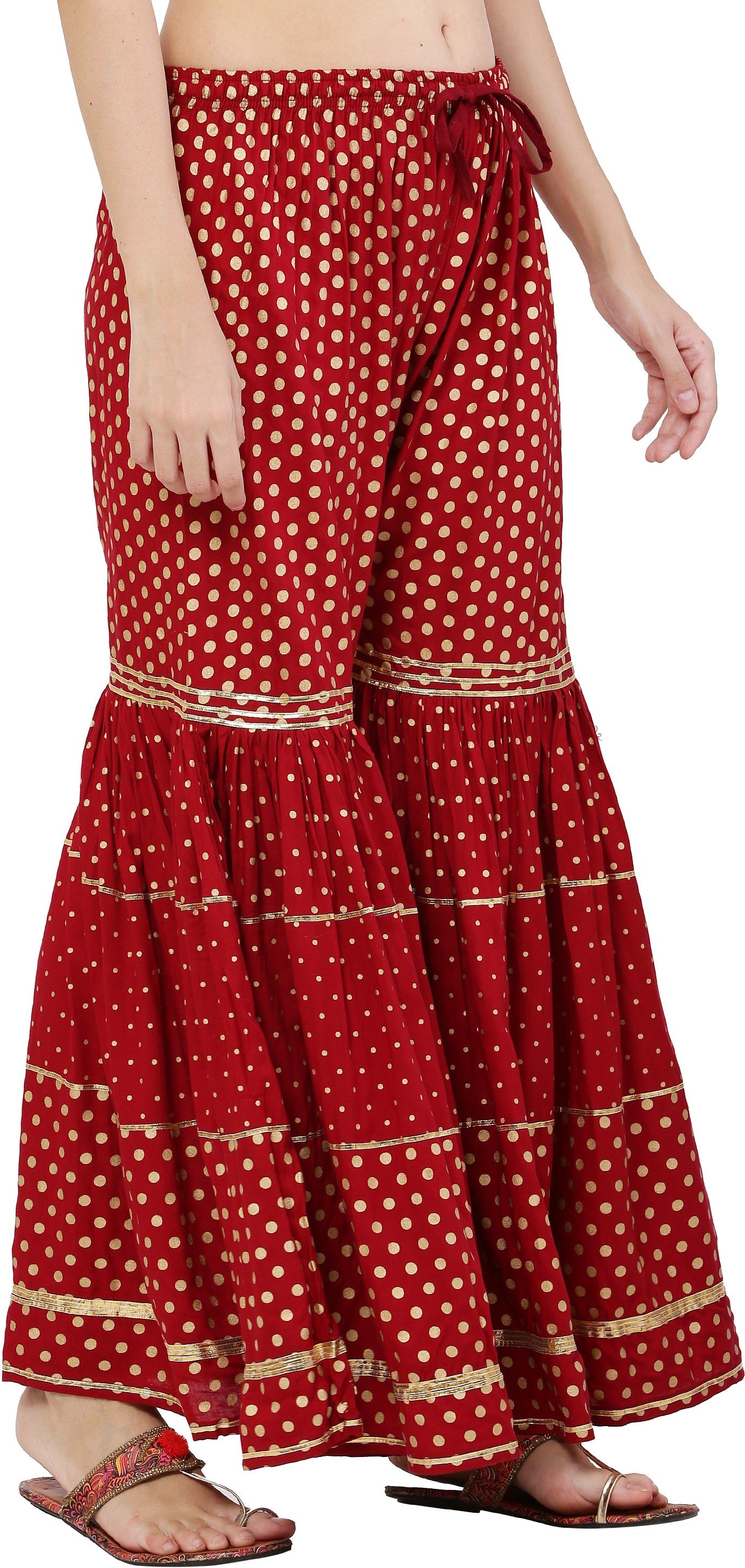 PAVONINE Maroon Color 3-Panels Golden Printed Flared Sharara For Women & Girls - Distacart