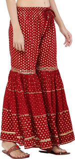 Thumbnail for PAVONINE Maroon Color 3-Panels Golden Printed Flared Sharara For Women & Girls - Distacart