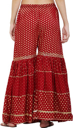 Thumbnail for PAVONINE Maroon Color 3-Panels Golden Printed Flared Sharara For Women & Girls - Distacart
