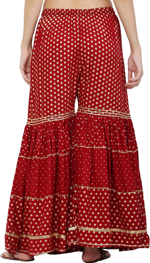 PAVONINE Maroon Color 3-Panels Golden Printed Flared Sharara For Women & Girls - Distacart