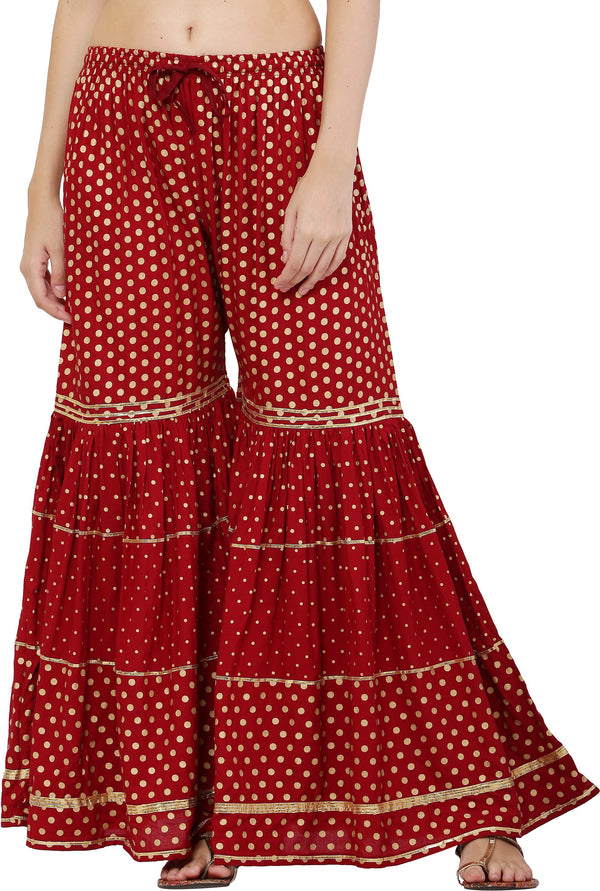 PAVONINE Maroon Color 3-Panels Golden Printed Flared Sharara For Women & Girls - Distacart