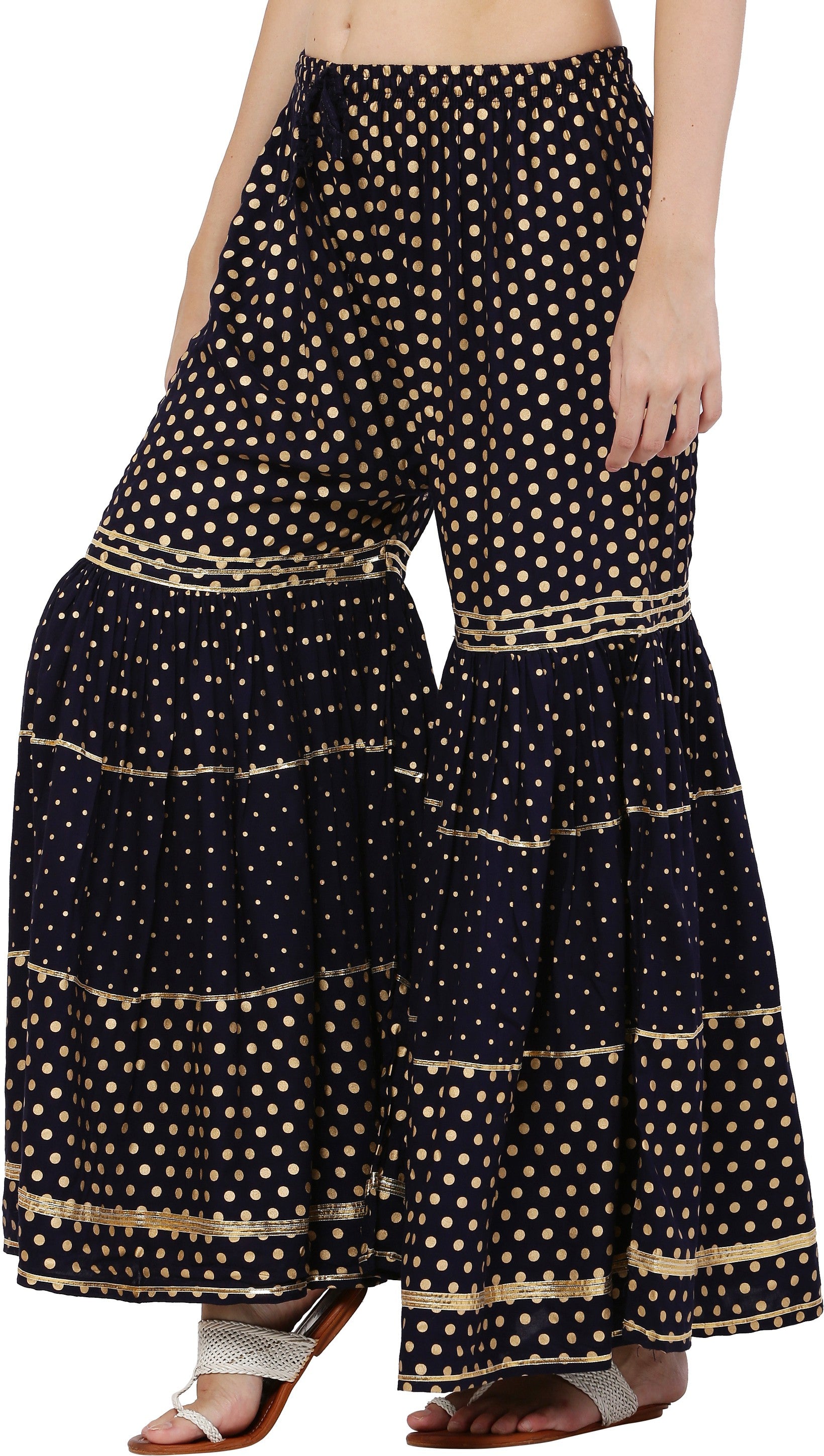 PAVONINE Black Color 3-Panels Golden Printed Flared Sharara For Women & Girls - Distacart