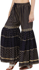 Thumbnail for PAVONINE Black Color 3-Panels Golden Printed Flared Sharara For Women & Girls - Distacart