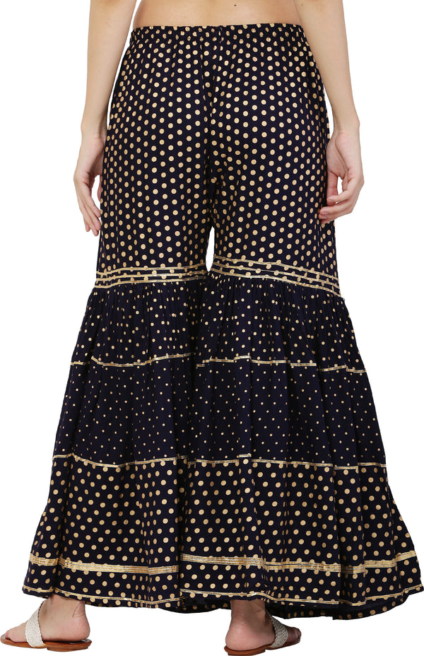 PAVONINE Black Color 3-Panels Golden Printed Flared Sharara For Women & Girls - Distacart