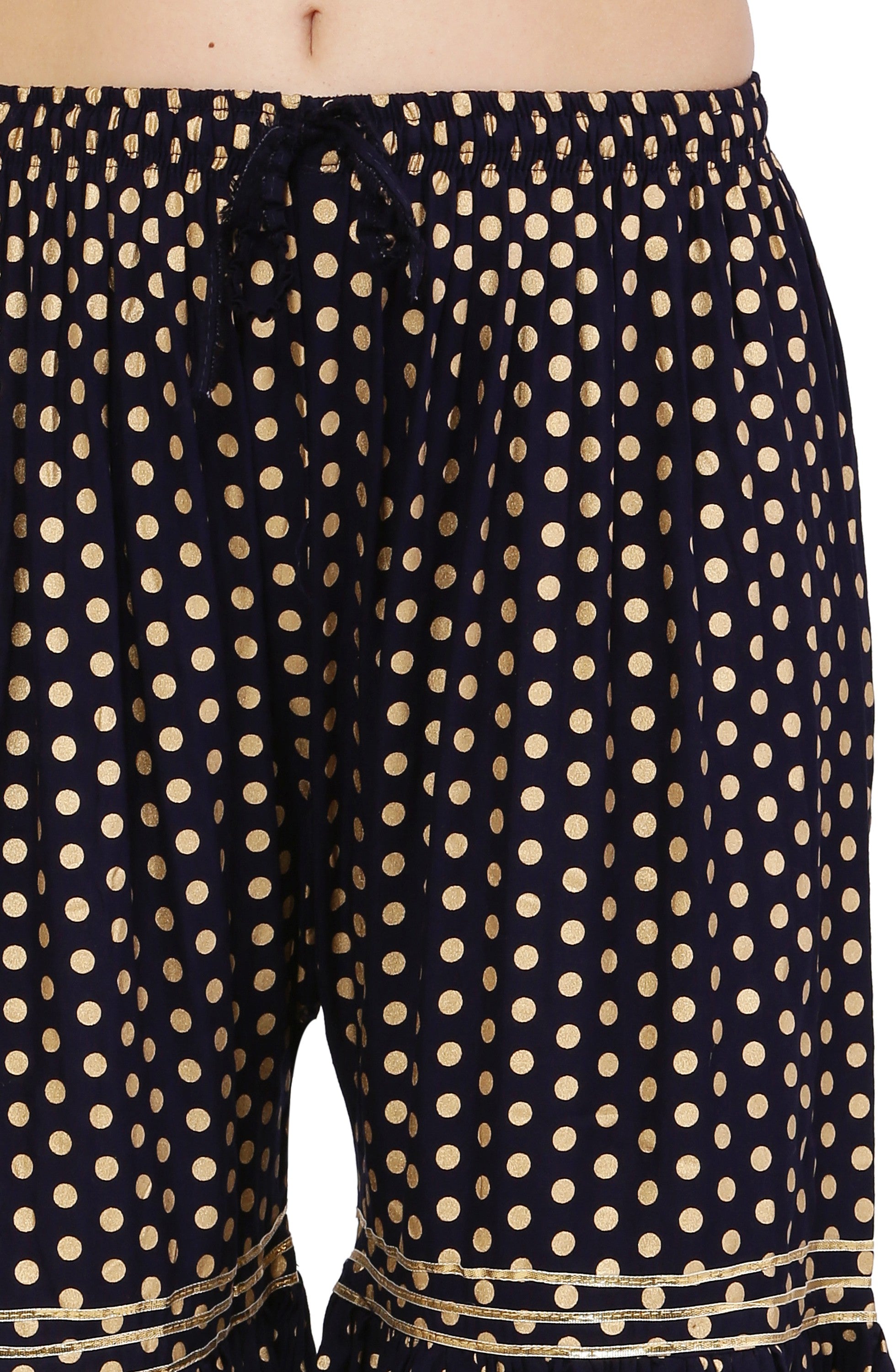 PAVONINE Black Color 3-Panels Golden Printed Flared Sharara For Women & Girls - Distacart