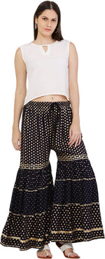 Thumbnail for PAVONINE Black Color 3-Panels Golden Printed Flared Sharara For Women & Girls - Distacart