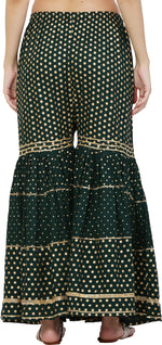 Thumbnail for PAVONINE Bottle Green Color 3-Panels Golden Printed Flared Sharara For Women & Girls - Distacart