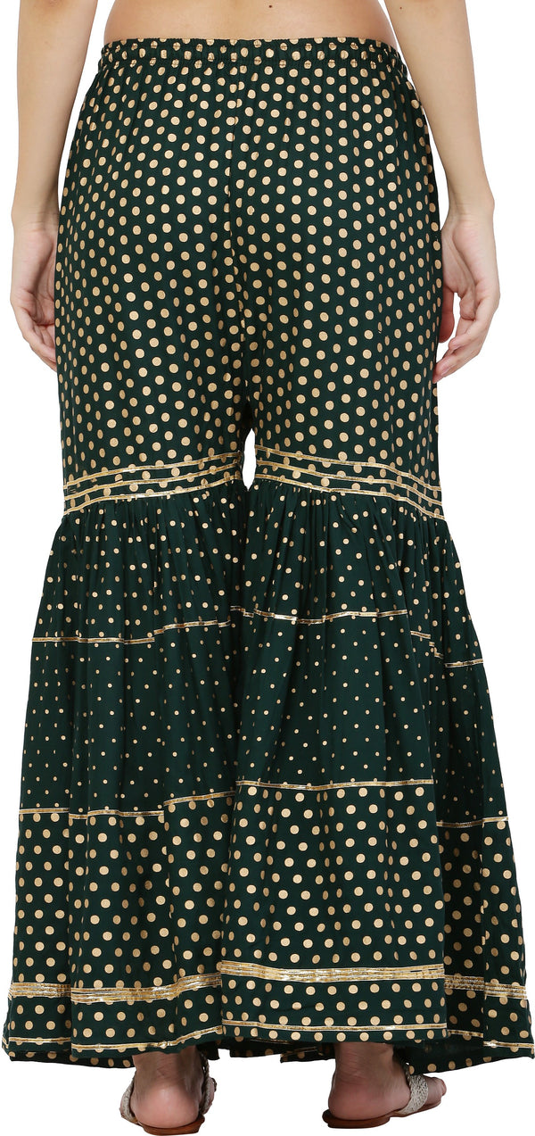 PAVONINE Bottle Green Color 3-Panels Golden Printed Flared Sharara For Women & Girls - Distacart