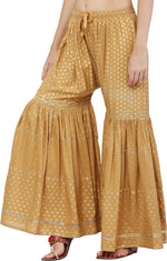 Thumbnail for PAVONINE Beige Color 3-Panels Golden Printed Flared Sharara For Women & Girls - Distacart