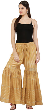 Thumbnail for PAVONINE Beige Color 3-Panels Golden Printed Flared Sharara For Women & Girls - Distacart