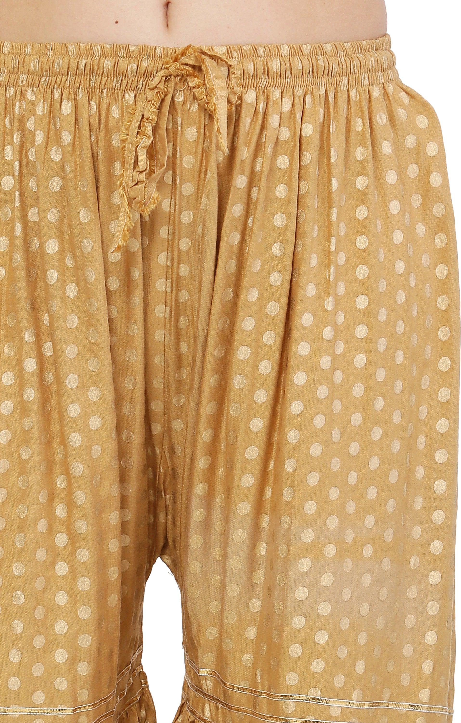 PAVONINE Beige Color 3-Panels Golden Printed Flared Sharara For Women & Girls - Distacart