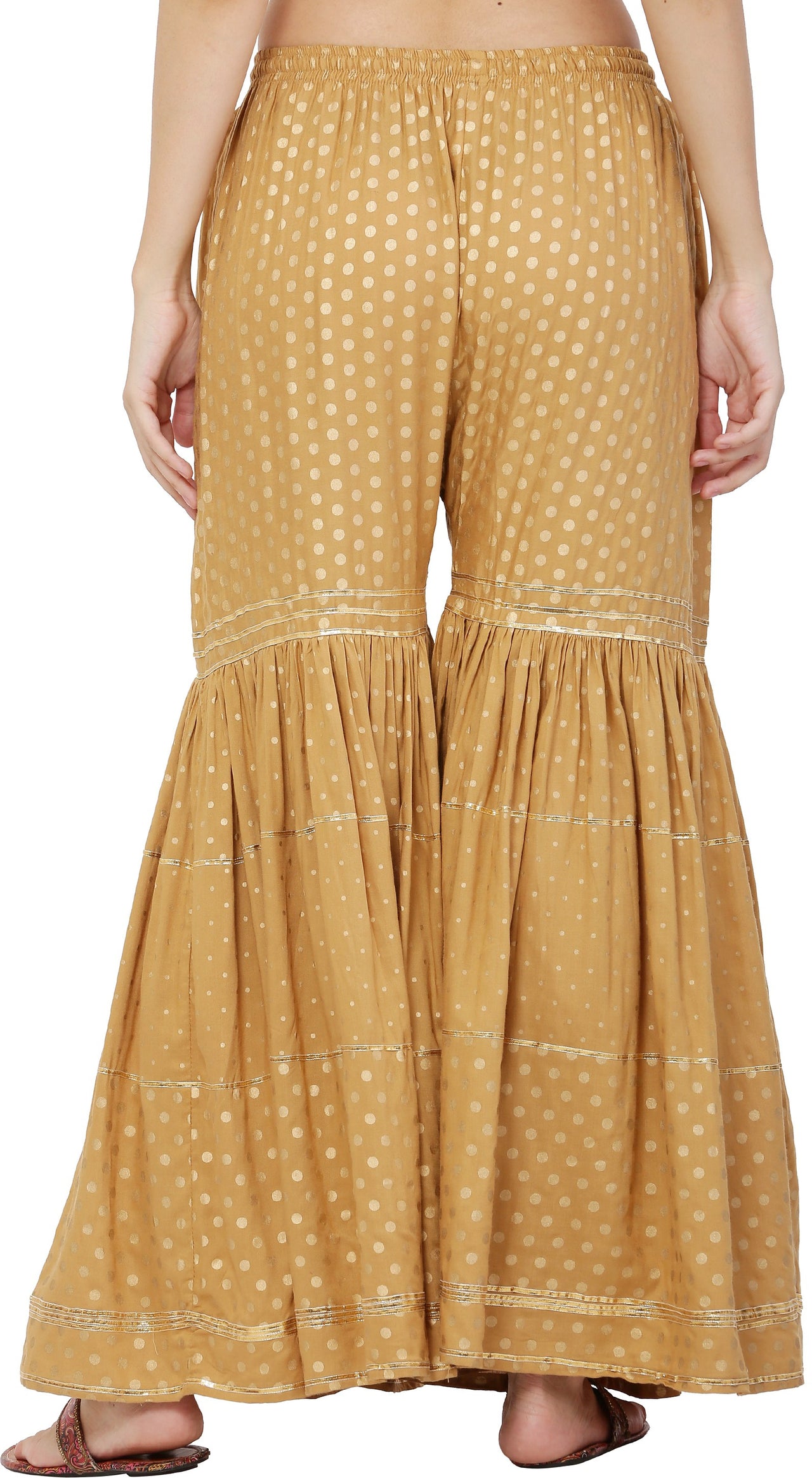 PAVONINE Beige Color 3-Panels Golden Printed Flared Sharara For Women & Girls - Distacart