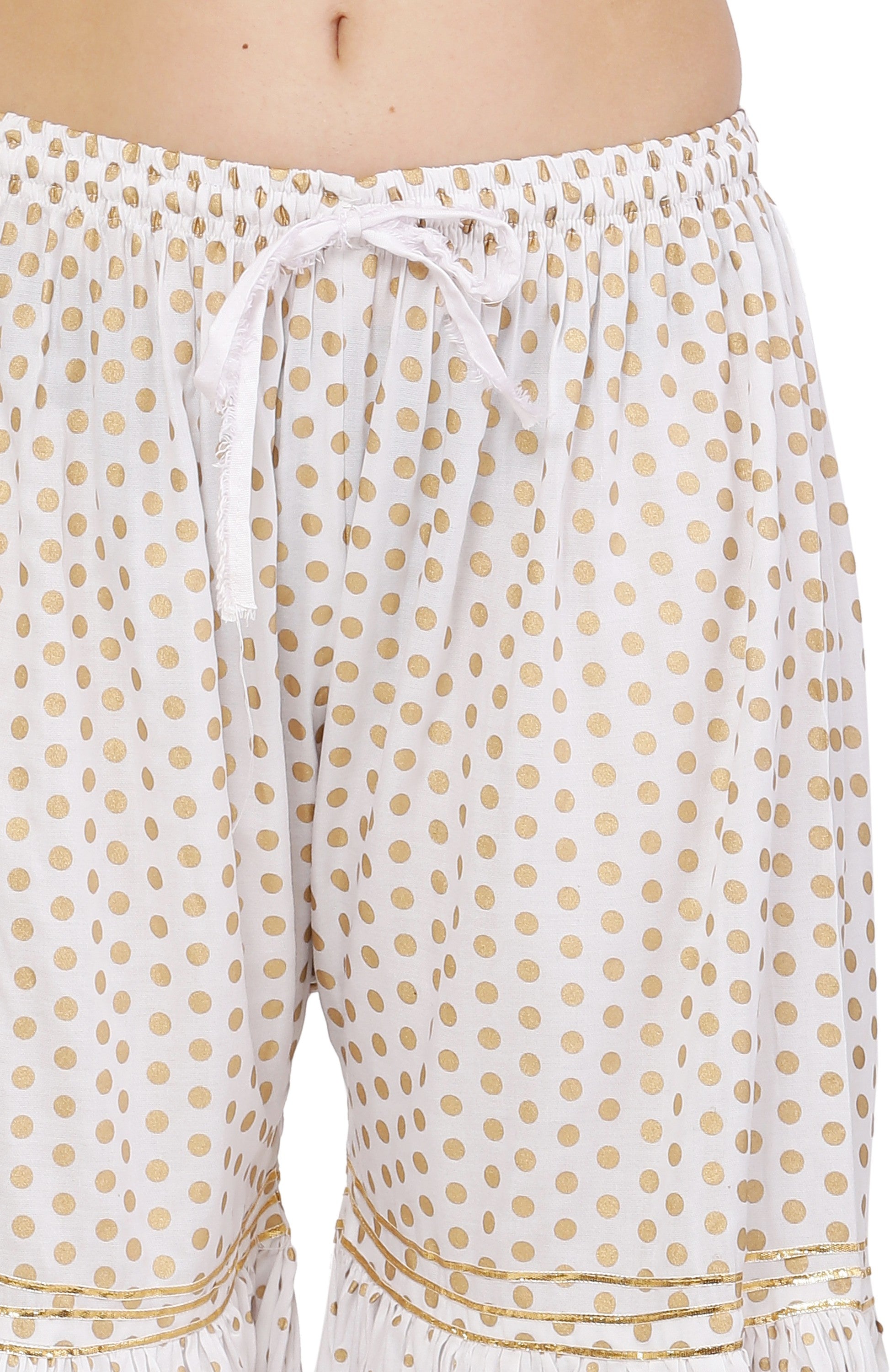 PAVONINE White Color 3-Panels Golden Printed Flared Sharara For Women & Girls - Distacart