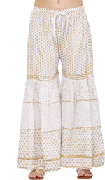 Thumbnail for PAVONINE White Color 3-Panels Golden Printed Flared Sharara For Women & Girls - Distacart