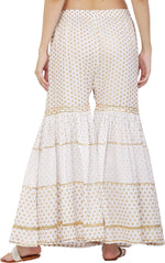 Thumbnail for PAVONINE White Color 3-Panels Golden Printed Flared Sharara For Women & Girls - Distacart