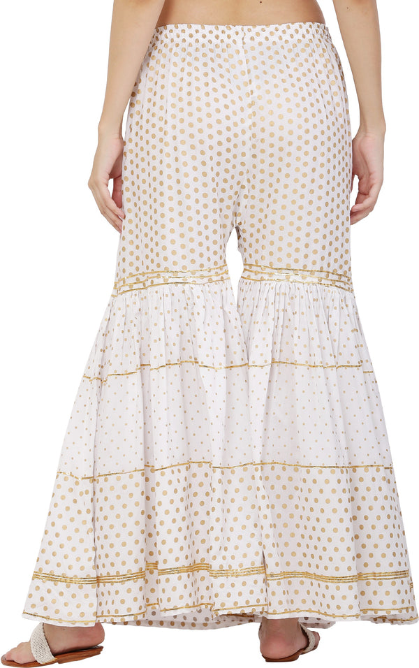 PAVONINE White Color 3-Panels Golden Printed Flared Sharara For Women & Girls - Distacart