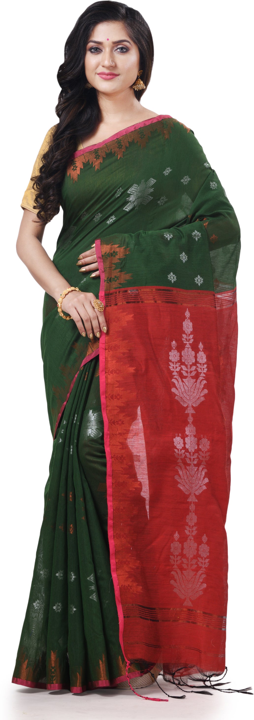 Desh Bidesh Woven Handloom Cotton Silk Saree (Green) - Distacart
