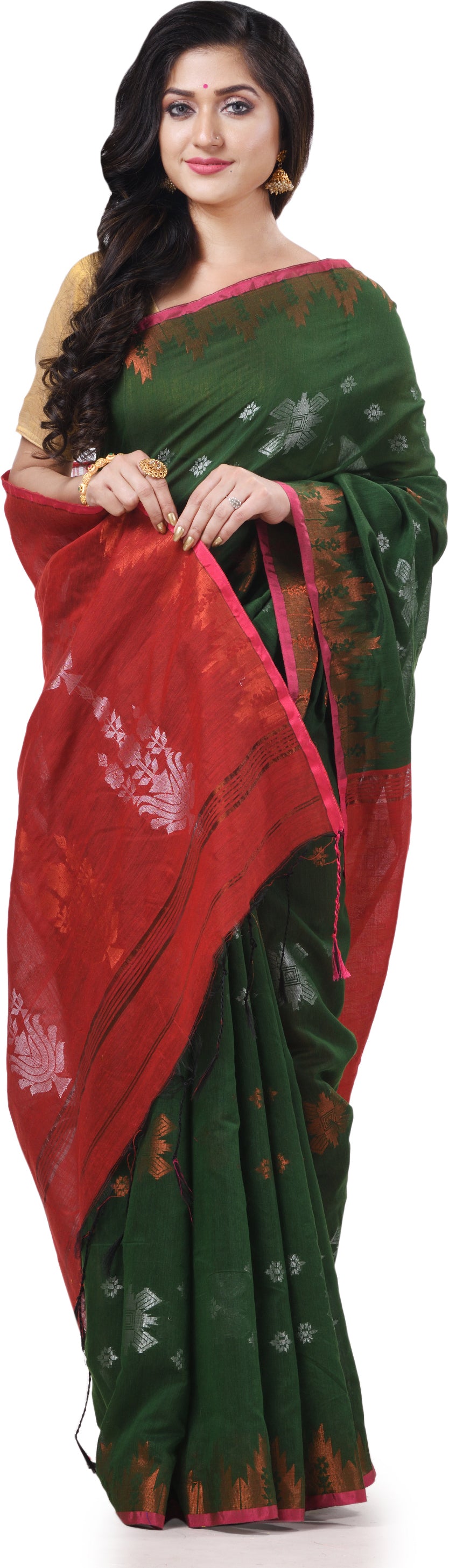 Desh Bidesh Woven Handloom Cotton Silk Saree (Green) - Distacart